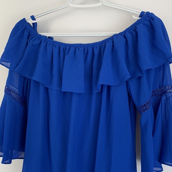Beautiful blue dress, fully lined, off or on the shoulder, loose fitting - Picture 2 of 3